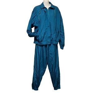 Vintage 90's Lauren Brooke Teal Windbreaker Track Suit Jacket & Pants